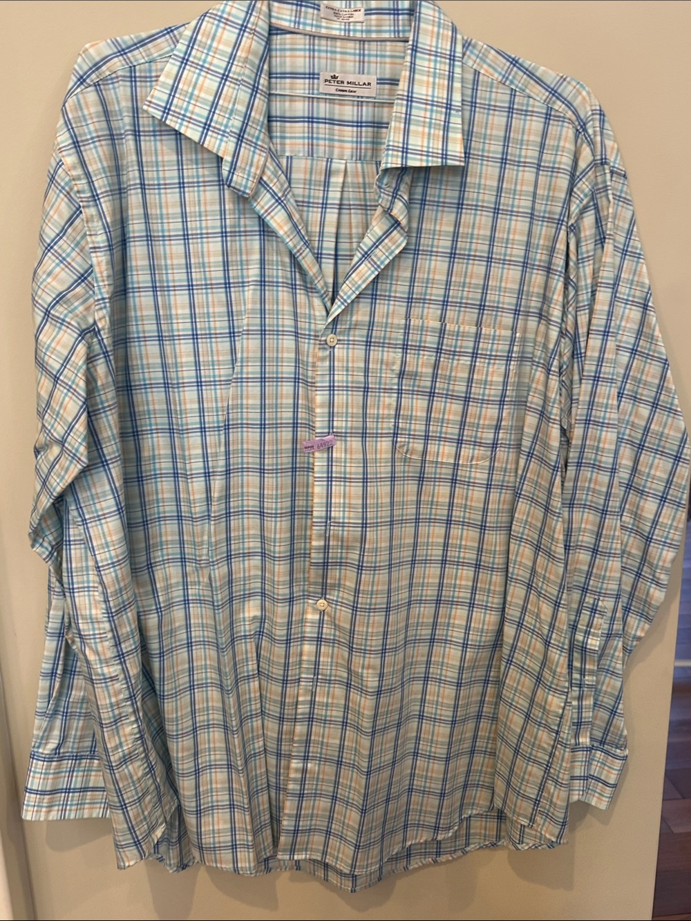 Peter Millar Men’s Blue & White Plaid Button-Up Shirt